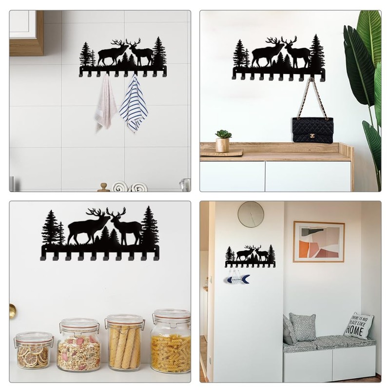 SUPERDANT Reindeer and Forest Metal Key Hooks with 10-Hooks Key