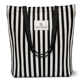 Emma Jonasson Jute Bag with Zip – Stylish Women's Shopper with Inner Pocket – Shopping Bag with Long Handle – Perfect Bag as Tote Bag, Fabric Bag Striped Black White