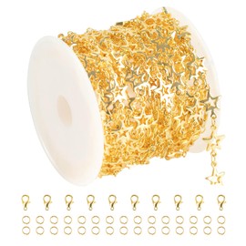 YOUBEIYEE 13 Feet Star Chain for Jewelry Making 18K Gold Plated Brass Chain Spool Hollow Stars Link Chain Jewelry Craft Chains Bulk