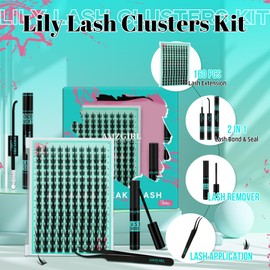 Lash Clusters Kit 160PCS Fairy Eyelash Clusters Kit with Lash Black Bond and Seal,Eyelash Glue Remover and Applicator, Manga Eyelashes Wide Stem Cluster Eyelashes Extensions Kit(Lily,C-Mix10-18mm)