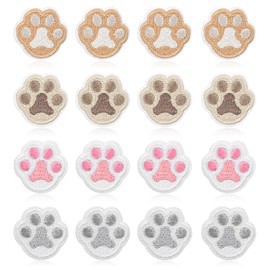 16 Pcs Embroidered Patches Iron-On Appliques Paw Print Embroidered Iron on Patch Cute Paw Decorating DIY Craft Patches Self Adhesive Pet Cat Dog Footprint Appliques for Jackets Clothing Backpacks