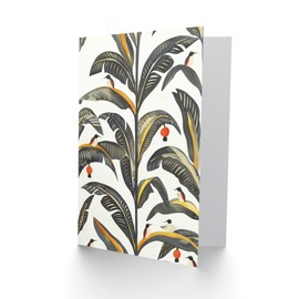 Artery8 Greeting Card Palm Leaves Birds Tropical Pattern Botanical Blank For Him Or Her Art Birthday Card