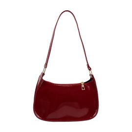 Energather Small Handbag, PU Leather Small Shoulder Bag for Women and Girls, Crescent Bag Womens Handbag with Zipper for Travel, Work, Dating, Shopping (red)