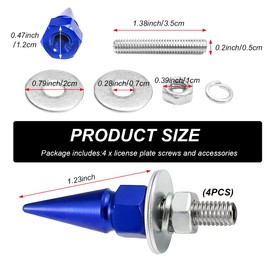 SHMZK 4 PCS Spikes License Plate Screws for Car, Anti Theft Spike Shape Aluminum Car Plate Frame Fastenings Bolt, Cool Licence Plate Screw Set for Car Truck Motorcycle, Car Accessories (Blue)