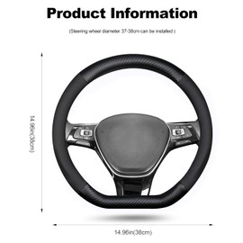 Funda de Piel para Volante de Coche,de Fibra de Carbono Volante en Forma de D,con 2 pcs Toallas de Limpieza de Microfibra, Elástica, Transpirable, Antideslizante, Universal, de 38 cm, Unisex (Negro)