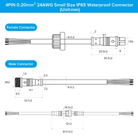 SEZO 4Pin Electrical Connector 24AWG IP65 Waterproof Male Female Connector 7.87in/20cm Extension Cable for Car,Truck,Boat,Indoor/Outdoor LED Strip Lights/String 15mm Nut Small Size 5 Pairs