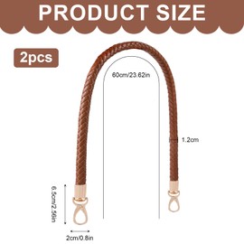 NLONLL Pack of 2 Bag Handles 60 cm Bag Handles with Carabiner Replacement Handle Bag Strap PU Leather Replacement Bag Strap Braided Bags Handle for Purse Tote Handbag Shoulder Bags (Brown), brown