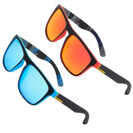 DAVBNM 2 Pcs Polarised Sunglasses Mens Sunglasses Polarised, Polarized Sunglassess, Sun Glasses, UV400 Protection, Outdoors Sports Golf Fishing Eyewear Sun Glasses for Mens Womens, Blue and Red