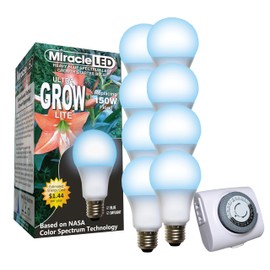 Miracle LED 12W Blue Spectrum Ultra Grow Light Replacing 150W (8-Pack) with Bonus SproutMatic Grow Light Timer