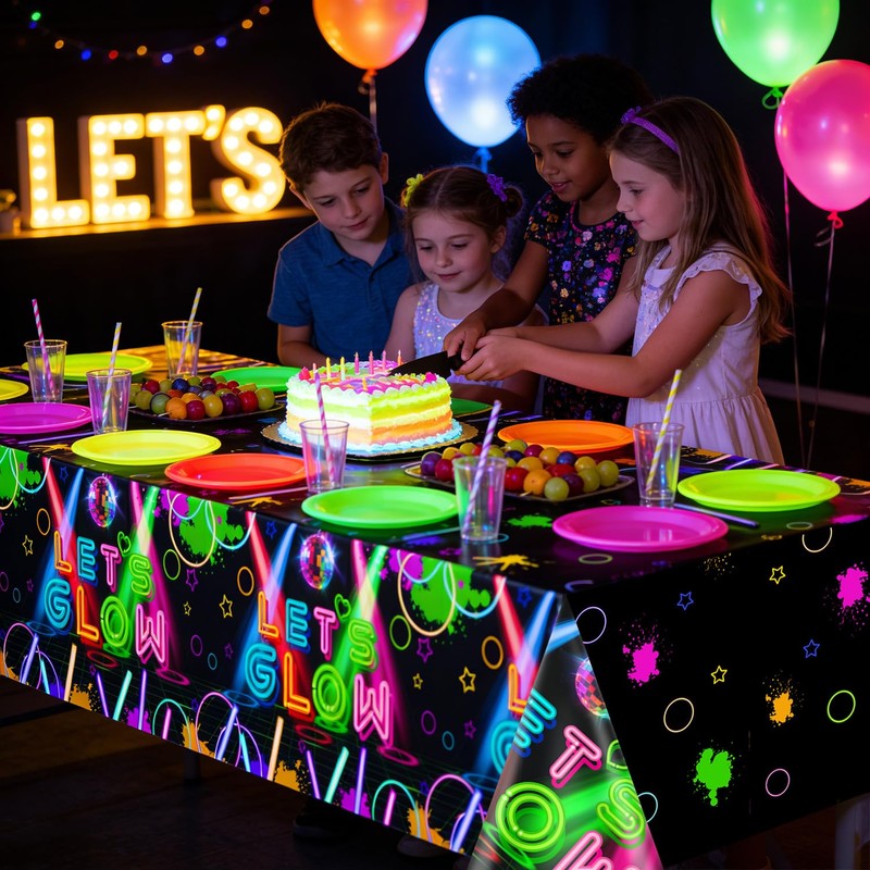 APUXXJUPA 4 Pack Glow in the Dark Tablecloths, Neon Table