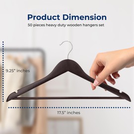 SereneLife Premium Wooden Hangers 50 Pack, Heavy Duty & Durable Coat Hanger, Wood Hanger with 360-Degree Swivel Hook, Clothes Hangers with Non-Slip Shoulder Notches for Shirts & Coats (Brown)