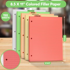Colored Notebook Paper – 8.5 x 11, 150 Sheets – Thick 80 gsm College Ruled Colorful Loose Leaf Filler Paper – 3-Hole Punched Binder Papers for School, Office, and Journaling (Bright)