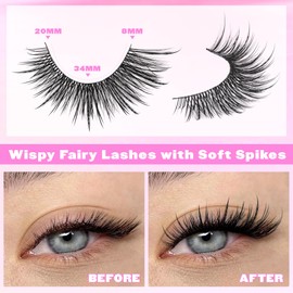 ALICE False Eyelashes Fairy Lashes Wispy Cat Eye Lashes Spiky Mink Lashes Pack Thin Band Natural Manga Fake Lashes Strip 7 Pairs