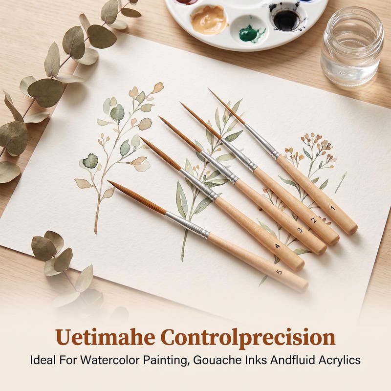Matwsec 5 PCS Long Liner Brushes Natural Wood Detail Paint