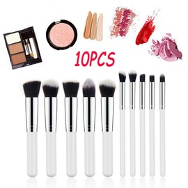 MAXPERKX 10pcs Kabuki Make up Brushes Set Eye shadow Blusher Face Buffer Powder Foundation Brush Contour Eyeshadow Makeup 10 Pieces Professional Cosmetic Foundation Tool (White & Silver)
