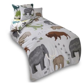 VELVETIO Easy Care Single Kids Duvet Cover Set with Pillowcase, Boys & Girls Zoo Animal Bedding Bedset, Soft Reversible Elephant Printed Comforter Quilt, Grey