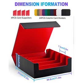 UAONO Card Storage Box for Trading Cards, 2400+ MTG Commander Deck Box With 24pcs Colorful Divider, Card Case Fits for Magic TCG PTCG Game Cards(Black&Red)