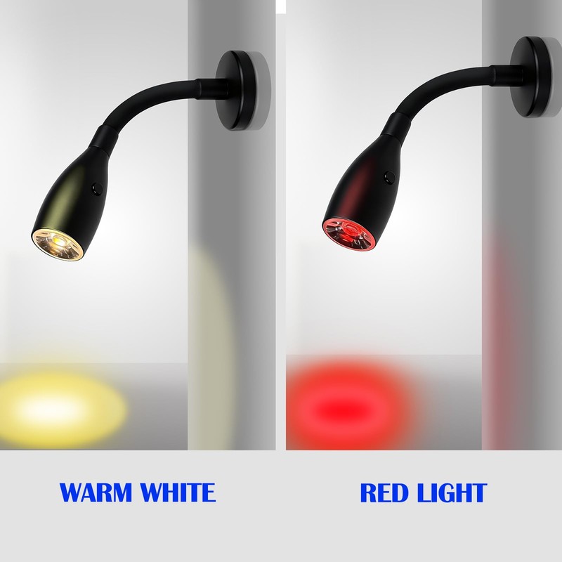 THALASSA 2-Pack 12V Flexible Gooseneck Light Black RV Reading Light