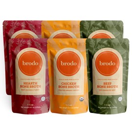 Brodo Collagen Rich Bone Broth Favorites Variety Pack, Chicken Bone Broth, Beef Bone Broth, Hearth Bone Broth, Collagen Protein, Collagen, Not From Concentrate, No Preservatives, 8 oz (Pack of 6)