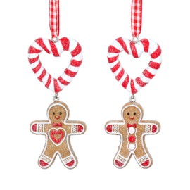 Gisela Graham Christmas Decoration Resin Gingerbread Man With Candy Cane Heart