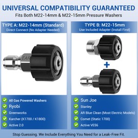 EARLEAS Pressure Washer Quick Connect Kit, 9-Piece Stainless Steel Adapter Set, M22-14mm to 3/8" Quick Disconnect with M22-15mm Adapter, 3/4" Garden Hose Fittings for Gas & Electric Pressure Washers