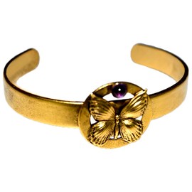 Elaine Coyne Collectible Artwear Antique Gold Butterfly Cuff Bracelet with Amethyst Made in USA