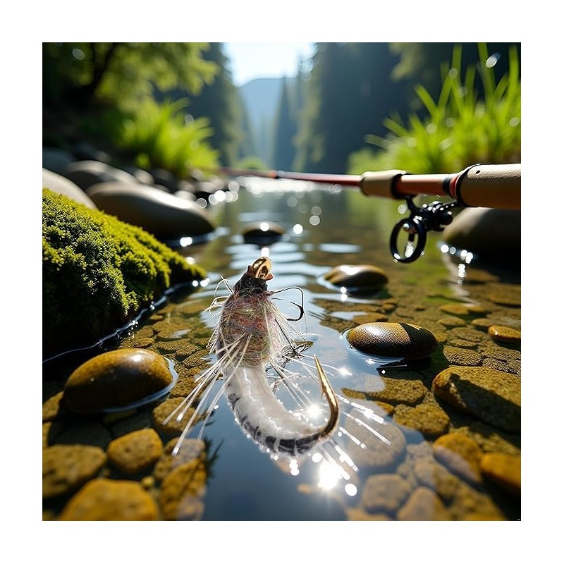 Nymph Scud Fly Fishing Lures, Brown, 6-Piece Set, Artificial Trout