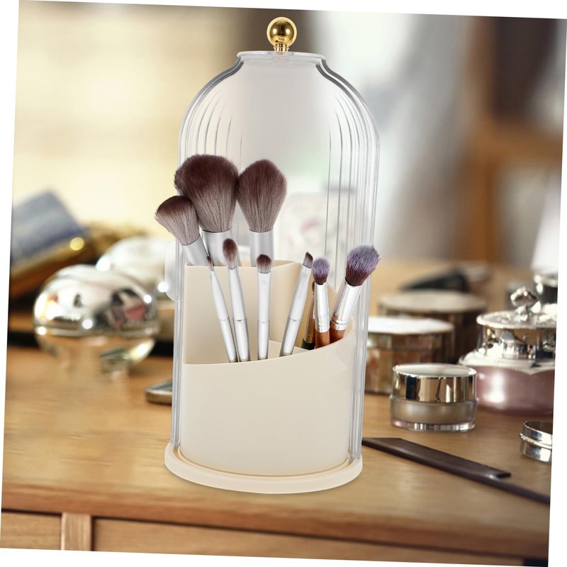 Ciieeo Rotatable Makeup Brush Organizer with Lid Stylish Transparent Cosmetic