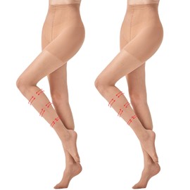 Aaronano Women's Compression Tights Transparent Figure Shaping Support Tights 30 Denier 2 Pairs, natural, M