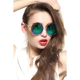 GEELOOK Round Sunglasses for Women Men Classic Oversized Circle Mirrored Hippie Hipster Polarized Sunglasses Metal Frame Dark Green Lens