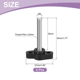 QUARKZMAN Pack of 6 T-wing Screws with Handles Thumb Screws, M5 x 35 mm Male Screw Knob 304 Stainless Steel Thumb Screw Handle 27 mm Diameter, Black