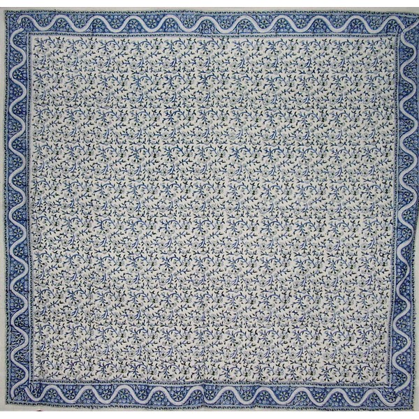 India Arts Hand Block Printed Floral Square Cotton Tablecloth 72"