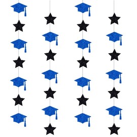 Nenluny 6 Pack 2024 Graduation Hat Star Garland Banner Bunting Streamer Backdrop Congrat Grad Hat Garland for 2024 Graduation Party Decoration Supplies (Blue)