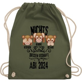 Shirtracer - Gym Bag Backpack - Abitur & Graduation - 3 Monkeys Emoticon ABI 2024, 04 Olive Green