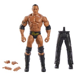 Mattel WWE The Rock WrestleMania Elite Collection Action Figure with Accessory & "Mean" Gene Okerlund Build-A-Figure Parts, 6-inch