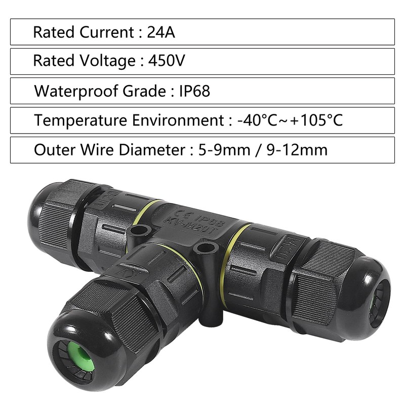 2PCS 2 Way Junction Box, T Shape Outdoor IP68 Waterproof