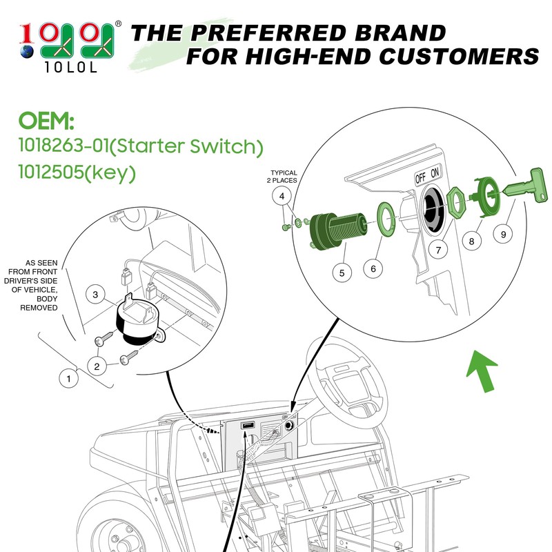 10L0L 12 Volt Ignition Key Switch for Club Car DS,