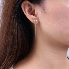 Inateannal Vintage Heart Threader Earring Long Heart Chain Earrings Gold Bar Threader Earrings Small Heart Stud Earrings Jewellery for Women and Girls, Zinc, No Gemstone