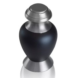 Small/Keepsake 4 Cubic Ins Black & Pewter Brass Funeral Cremation Urn for Ashes