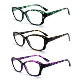 EYE ZOOM 3 Pack Stylish Cat Eye Style Reading Glasses for Women, Tortoise, +3.00
