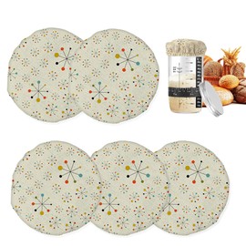 Sourdough Starter Jar Cloth Covers,Retro Mid Century Fifties Modern Atomic Reusable Fabric Lids for Enhanced Fermentation Stretchy Cloth Lids Fits Jar Mouth Ranging 3"- 4" Inches