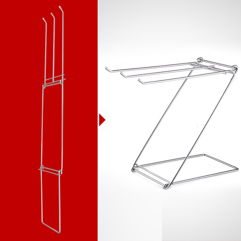 Foldable Floor Towel Holder Stainless Steel Z Shaped 3 Bars