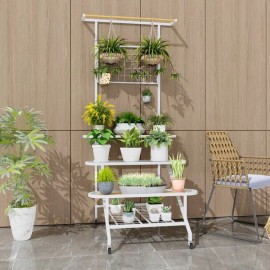 4-Tier Hanging Plant Stand with Hanging Bar for Indoor/Outdoor Fencing Trellis & Gatescolor: White