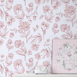 HeloHo Peel and Stick Wallpaper Floral Wall Paper Pink and White Contact Paper Modern Boho Removable Self Adhesive Wallpaper for Bedroom Bathroom 17.3" X 393.7"