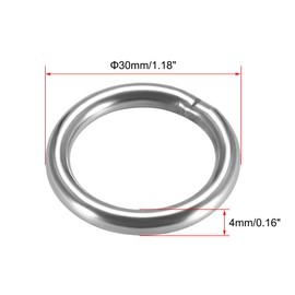 sourcing map 201 Stainless Steel O Ring 30mm(1.18") Outer Diameter 4mm Thickness Strapping Welded Round Rings 10pcs