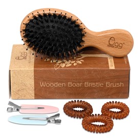 BLACK EGG Hair Brush Mini Boar Bristle Hairbrush for Thick Curly Thin Long Short Wet or Dry Hair Detangle Massage Add Shine