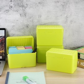 BSTKEY 4 x 6 inch Plastic Index Card Holder Recipe Card Box, Set of 4 Flash Card Case Note Card Box Storage Organizer for 10 x 15cm Index Card Flashcard Recipe, Yellow (No Cards)