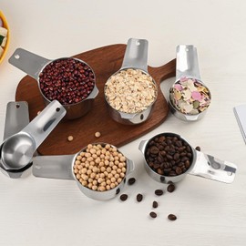 zoyizi Copper Measuring Cups Set 7, Stainless Steel Measuring Cups for Kitchen & Baking, Metric & US Measuring Tools for Dry and Liquid, Metal Measure Cups with 1/8, 1/4, 1/3, 2/3, 3/4 Cup