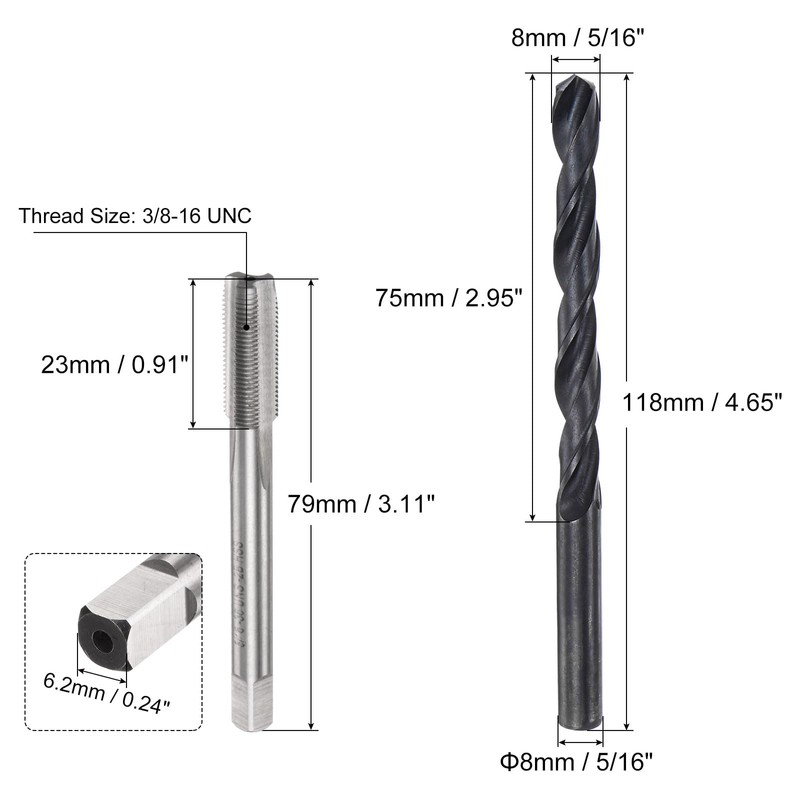 sourcing map Tap and Drill Bit Set, 3/8-16 UNC Thread