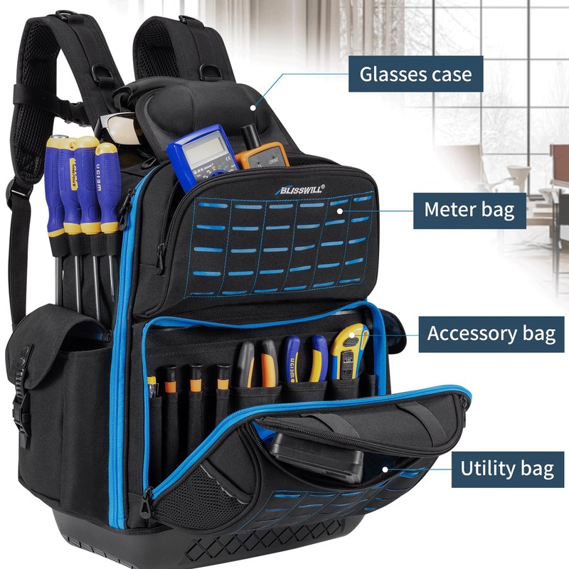 BLISSWILL Tool Bag Backpack for men,Heavy Duty Tool Backpack Bag